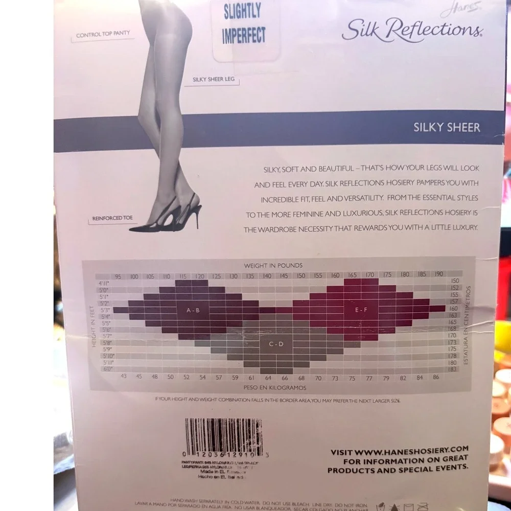 Hanes Silk Reflections Pantyhose Women AB Jet New Control Top Reinforced Toe 718